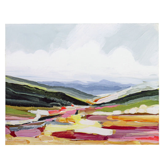 Vibrant Valley Abstract Landscape Art Print- 8x10" 11x14" Mountains Art Prints on Matte Canvas-Purple and Green Framed Wall Art-Unique Decor-Laurie Anne