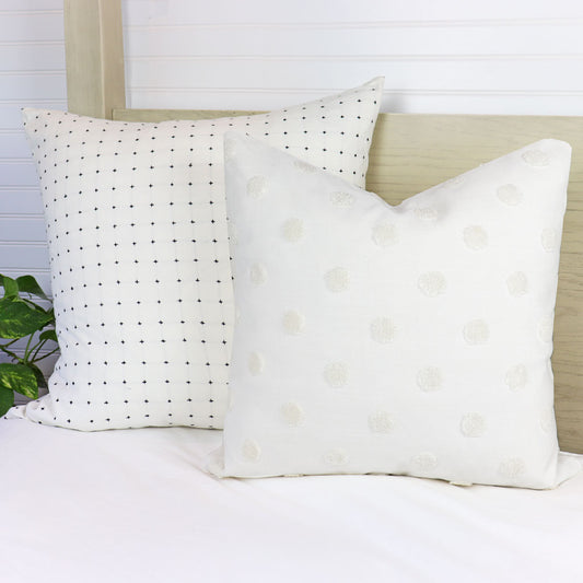 White Pom Pom Throw Pillow-20x20" Polka Dot Decorative Pillow Covers-Unique Textured Decor for Living Room Couch or Bed
