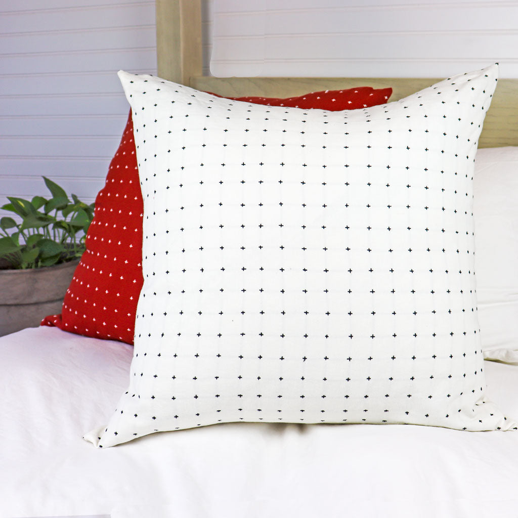 White and Black Decorative Throw Pillow | Large Organic Cotton Pillow Cover | Polka Dot | 22x22" | Anchal