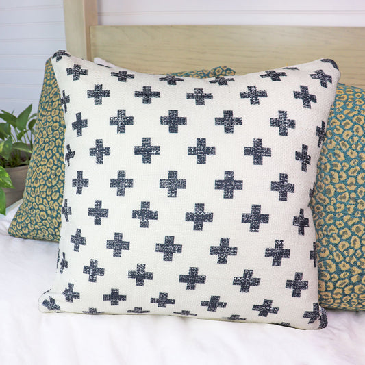 White and Navy Blue Cross Throw Pillow-20x20" Chenille Decorative Pillow Covers-Geometric Decor for Living Room Couch or Bed