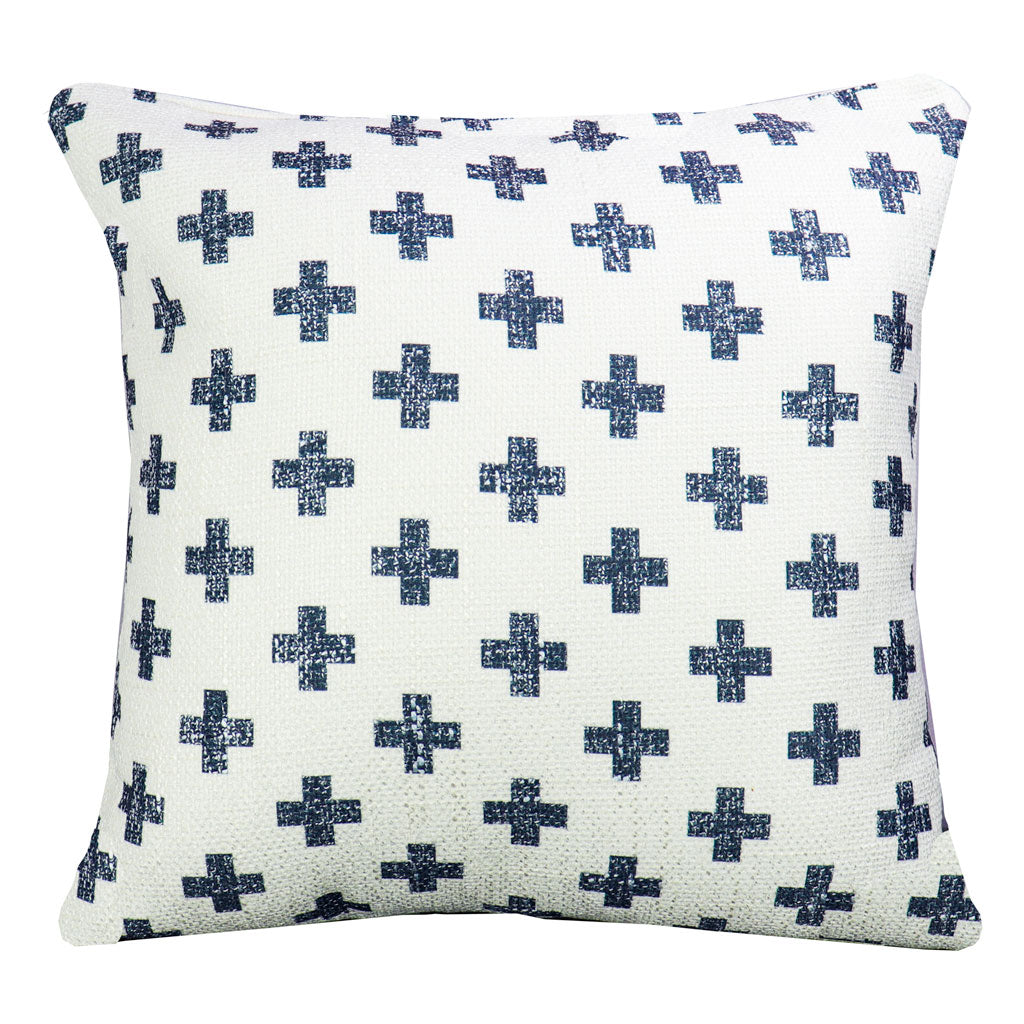 White and Navy Blue Cross Throw Pillow-20x20" Chenille Decorative Pillow Covers-Geometric Decor for Living Room Couch or Bed