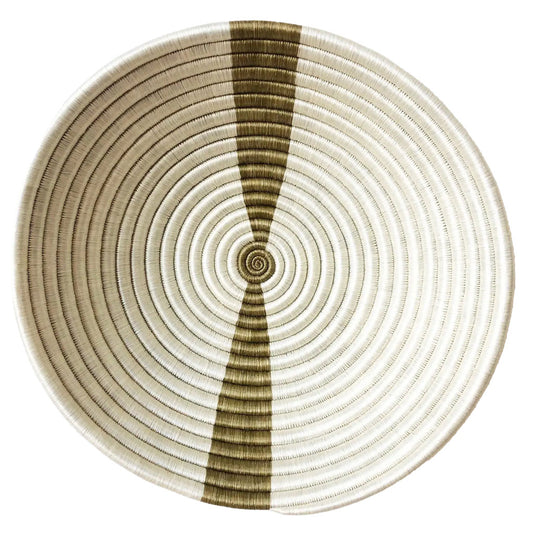 White and Olive Green Decorative Wall Basket|Round African Woven Baskets with Flat Back for Hanging|Boho Wall Art|Decorative Fruit Bowls