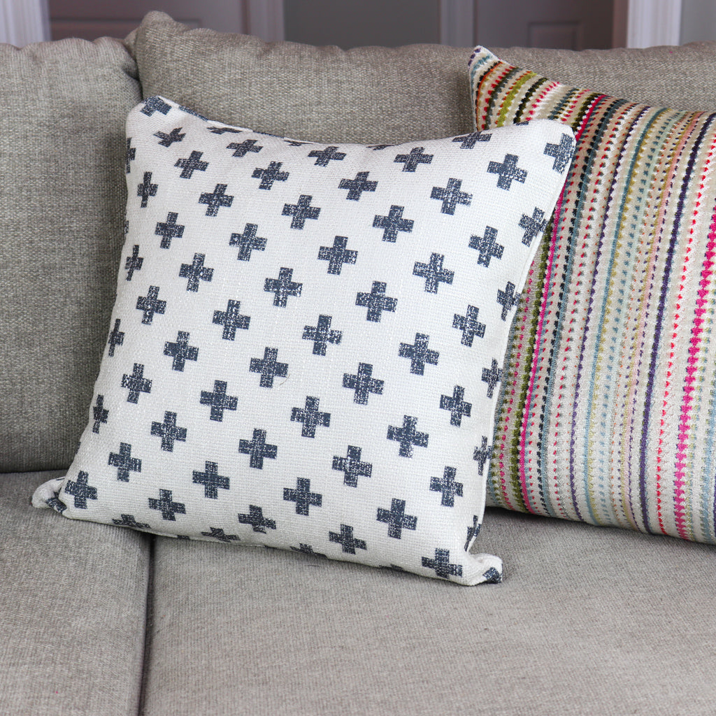 White and Navy Blue Cross Throw Pillow-20x20" Chenille Decorative Pillow Covers-Geometric Decor for Living Room Couch or Bed