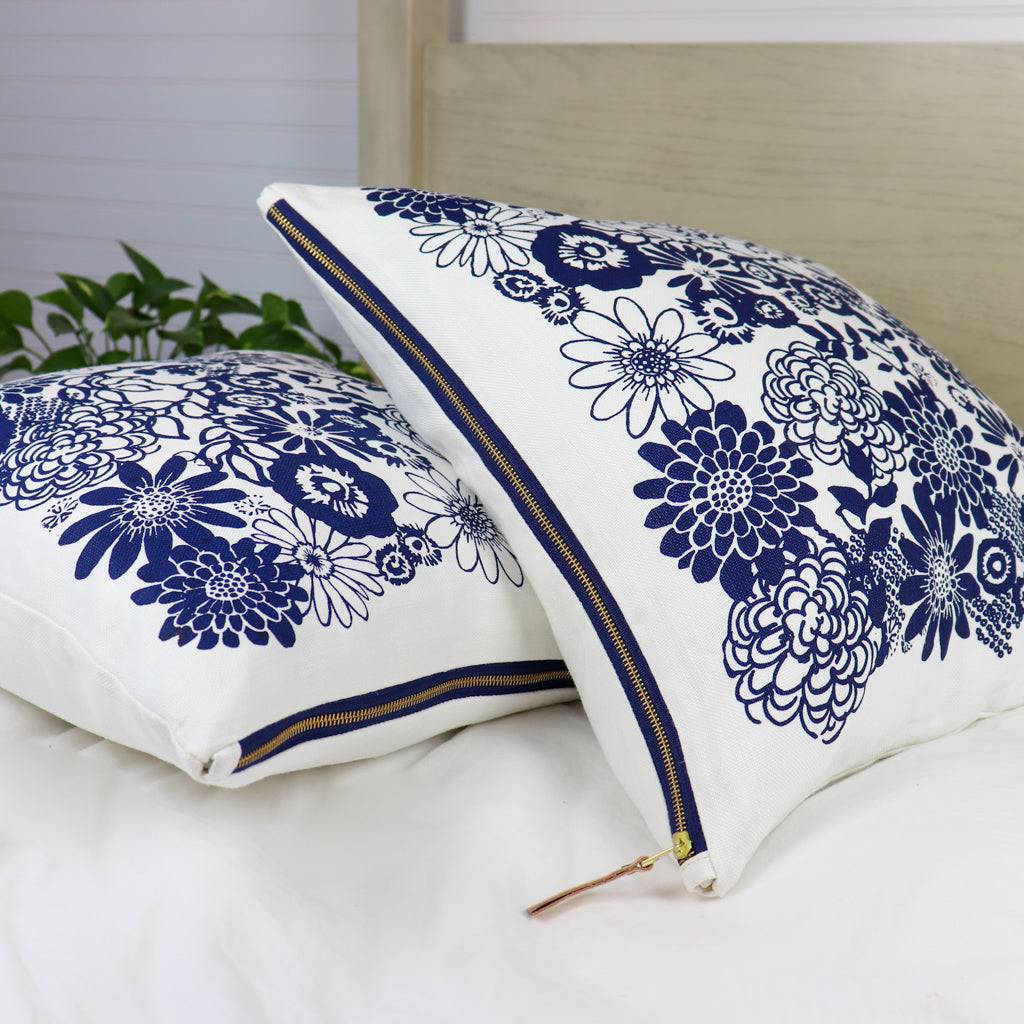 Navy floral throw pillow best sale