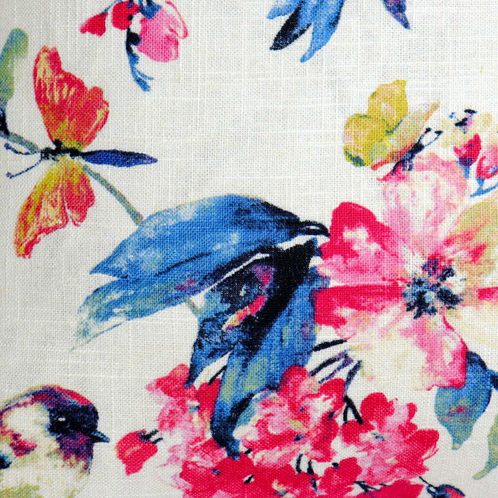 Throw Pillow Cover with Birds | White, Pink and Blue Bird Decorative Pillow Covers | 20" Linen | Shabby Chic Floral Decor | Sofa or Bed Accent Pillows