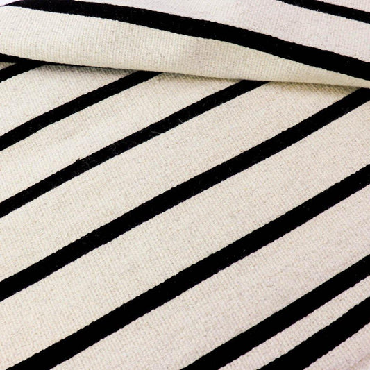 Small Black and White Striped Accent Rug | Archive NY 3x5' Wool Rug | Black and Ivory Stripes with Tassels Zapotec | Handwoven | Sustainable Decor | Archive NY