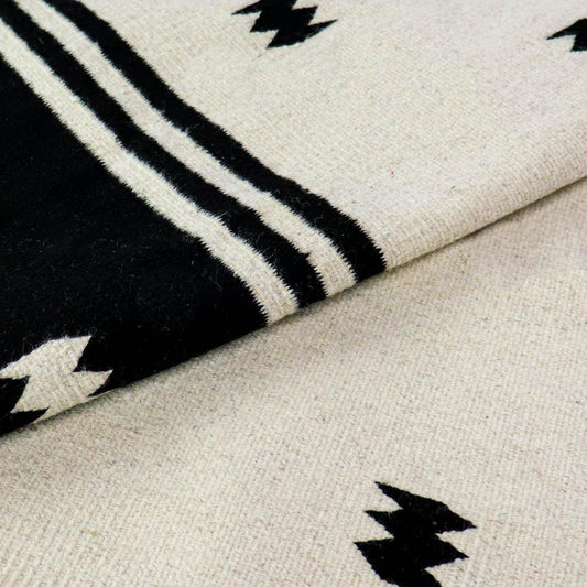 Small Geometric Print Accent Rug | Black and White | 3x5 | Archive NY | Wool Rug with Tassels | Zapotec Accent Rug | Ivory and Black
