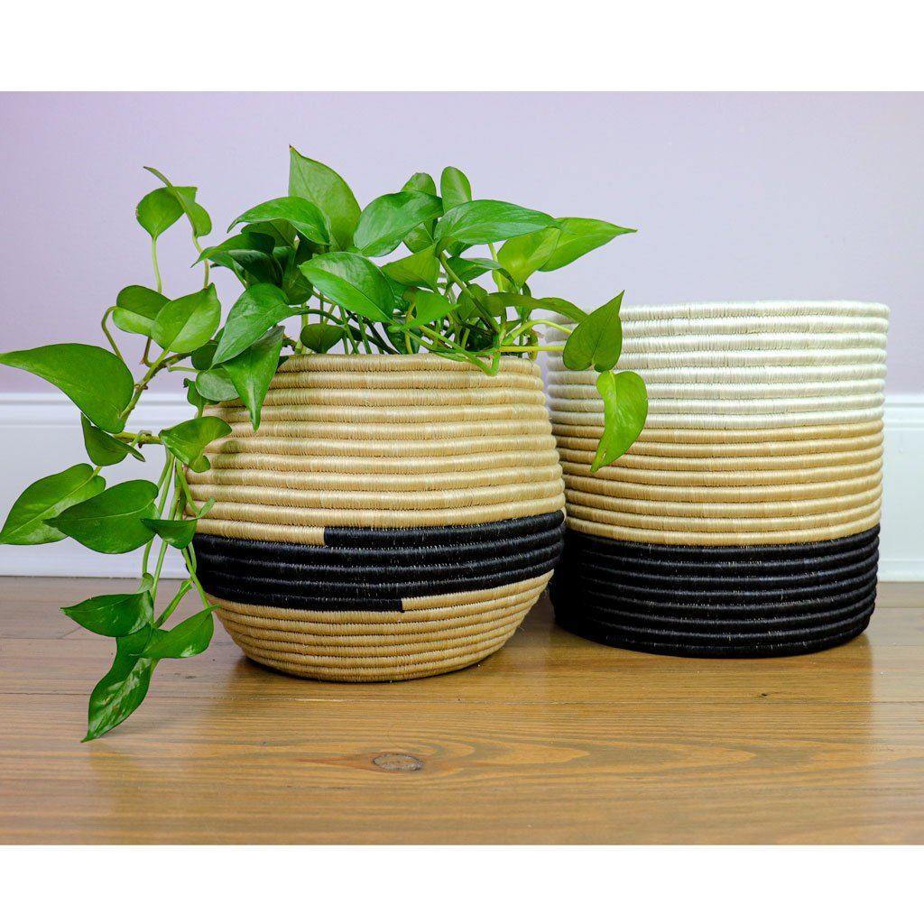 Black Striped Indoor Planter Basket 10x9"  Amsha Decorative Baskets.