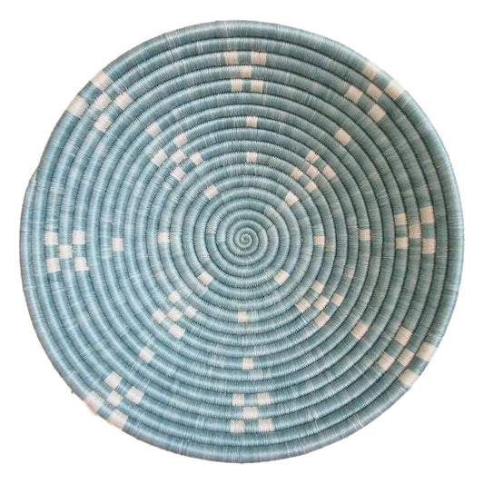 Light Blue Round Woven Bowl | Basket Wall Art Decor | Decorative Fruit Bowl | Round with Flat Back