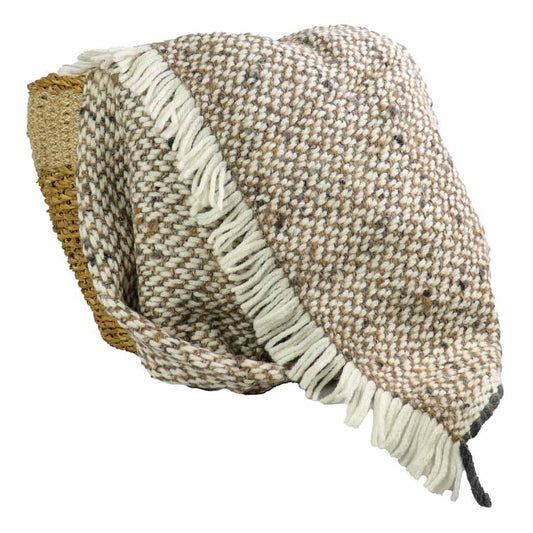 Neutral Brown and White Woven Alpaca Throw Blanket | Unique Throws for Sofa | Alpaca Blanket with Fringe | Handmade Luxury Unique Decor