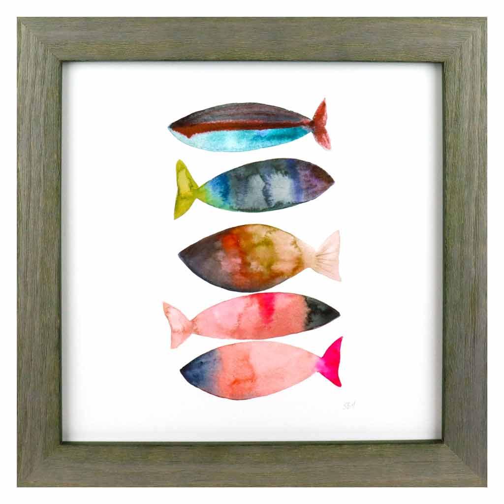 Fish Stack Art Print | Abstract Fish Framed Prints | Unique Wall Decor | Artwork for Bathroom Nursery or Kitchen | Snoogs & Wilde | 12x12 or 11x14 inch