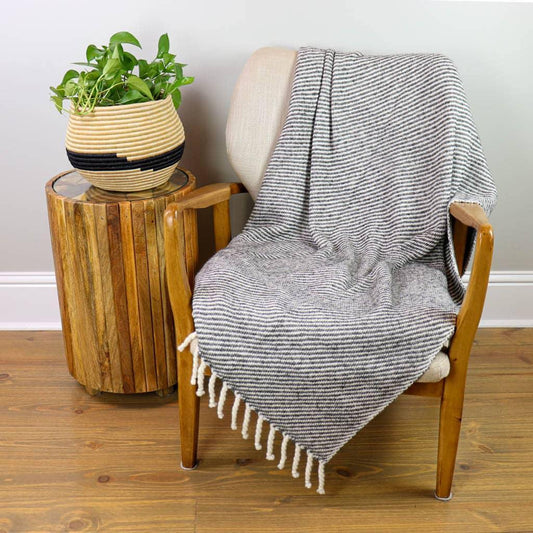 Alpaca Throws for Couch-Unique Luxury Throws-Grey and White Striped Blanket with Tassel Fringe-Soft Decorative Throw Blanket-Gray Decor