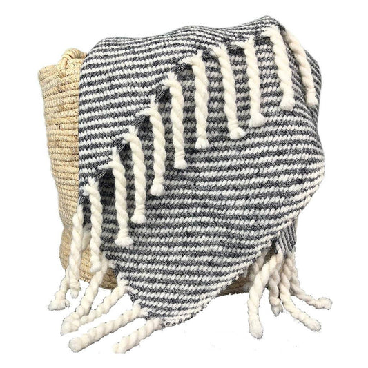 Alpaca Throws for Couch-Unique Luxury Throws-Grey and White Striped Blanket with Tassel Fringe-Soft Decorative Throw Blanket-Gray Decor