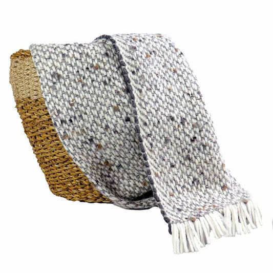 Grey Woven Alpaca Throw Blanket with White Fringe | Gray Unique Alpaca Wool Throws | Soft Handmade Sustainable Decor | Bed or Couch