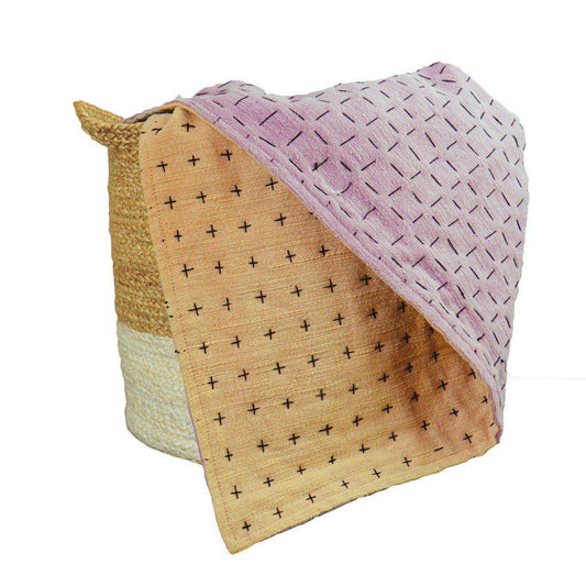 Lavender Purple & Beige Quilted Throw Blanket
