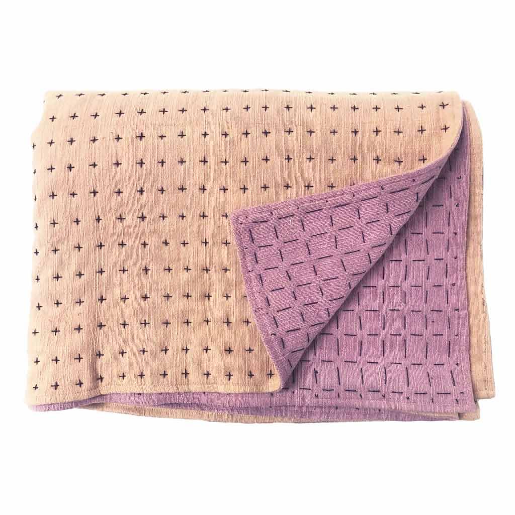 Lavender & Beige Quilted Throw Blanket