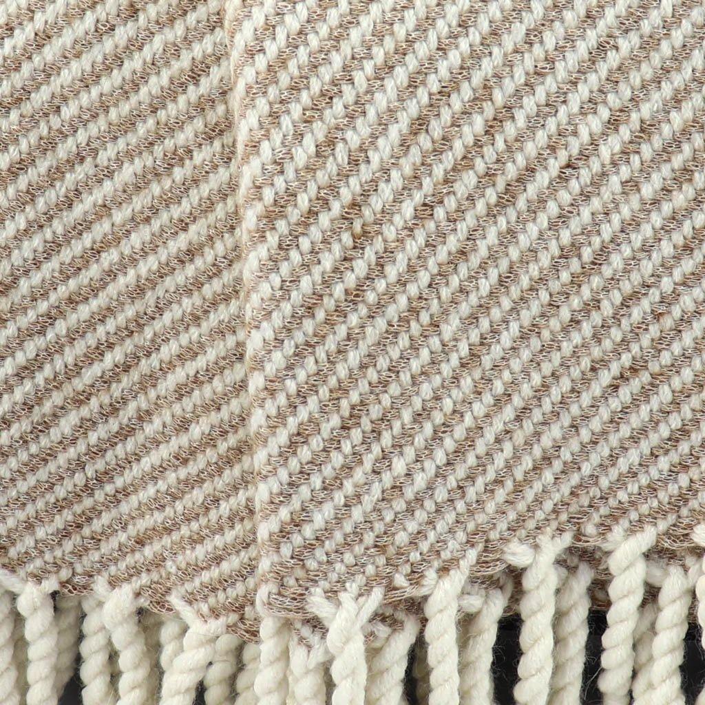Light Brown and White Alpaca Throw Blanket with Tassels | Unique, Eco Friendly Throws | Striped Handmade Alpaca Wool Blankets