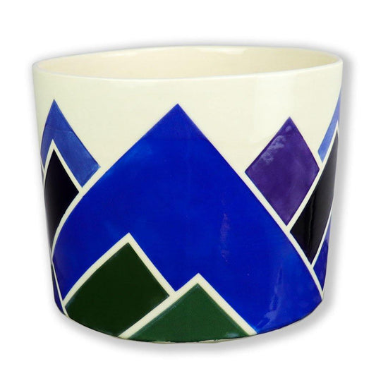 Blue and Green Mountain Plant Pot | Hand Painted Planters | Unique Gifts and Home Decor | White Abstract Mountains | Flower Pots | 7x9"