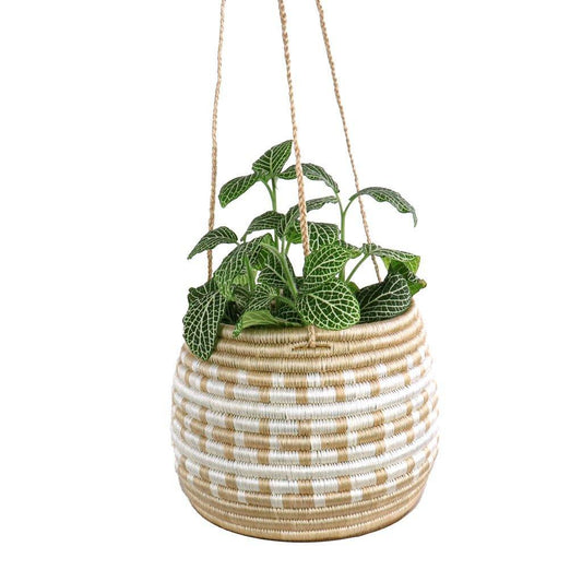 Natural & White Hanging Planter Amsha Decorative Baskets.