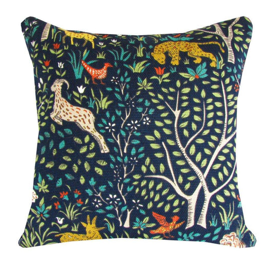 Navy Blue Woodland Animals Decorative Throw Pillows | Whimsical Forest Animals Accent Pillow Cover | 16 inch