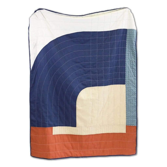 Navy Blue, White & Orange Quilt Throw Blanket