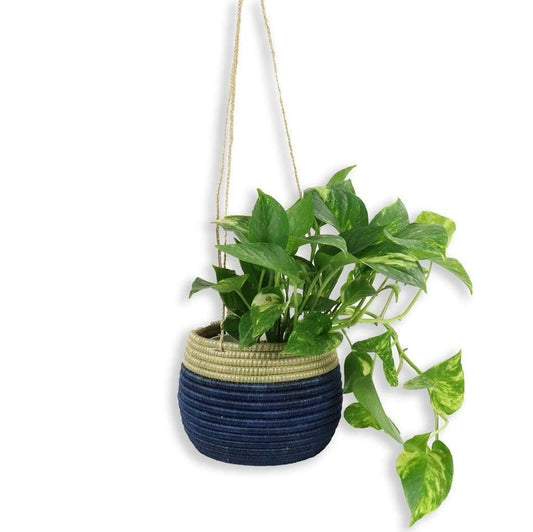 Navy Hanging Woven Planter - Prince & Pom