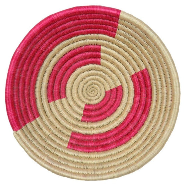 Hot Pink Decorative Baskets for Wall | Round with Flat Back for Hanging | Sisal African Wall Decor Basket | Boho Wall Art | Decorative Fruit Bowl | 8 or 12 in