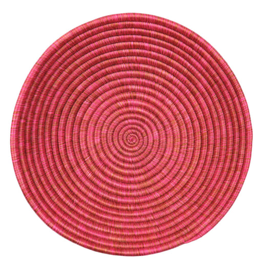 Hot Pink Decorative Baskets for Wall | Round with Flat Back for Hanging | Sisal African Wall Decor Basket | Boho Wall Art | Decorative Fruit Bowl