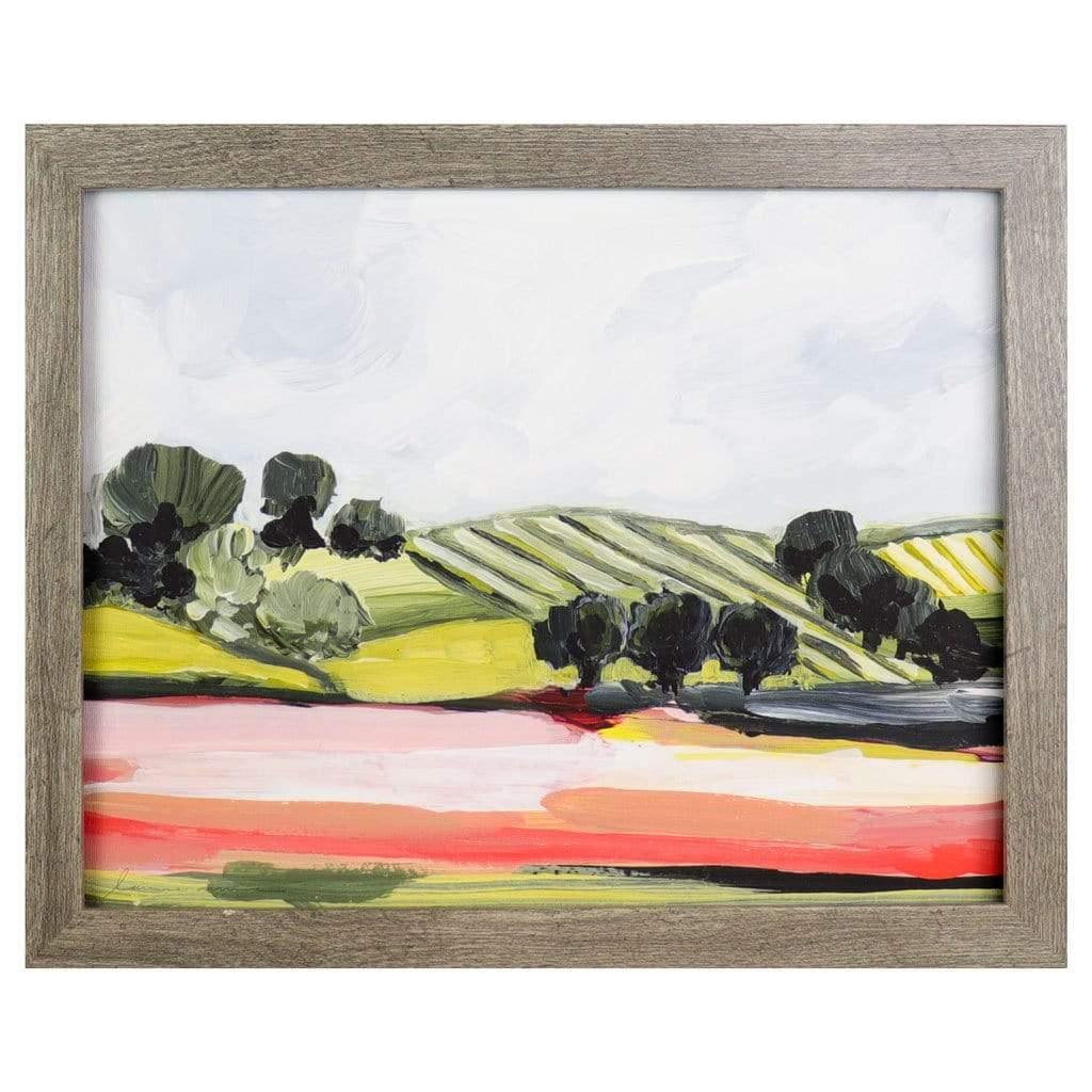 Red Fields Abstract Landscape Art Print- 11x14" or 8x10" Art Prints on Canvas-Framed Wall Art-Unique Wall Decor-Hills and Trees-Laurie Anne