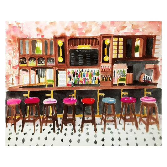 The Spaniard | Cafe Bistro Bar Watercolor Painting | Unique Art Prints | Decorative Wall Art | Clementine Studio | 8x10"