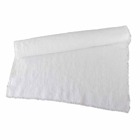 White Linen Table Runner with Fringe | Sustainable Home Decor | 16x79" | White Kitchen and Dining Room Table Textiles | Linen Tales