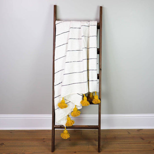 White & Yellow Pom Pom Throw Blanket Throws & Blankets Heddle & Lamm